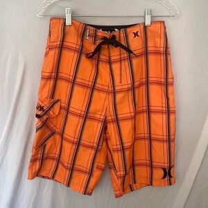 HURLEY Men's Size 29 Orange plaid Surfing Board Shorts